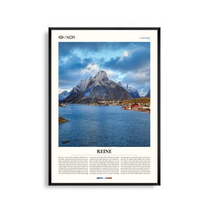 Reine Print Norwegen, Reine Wandkunst, Reine Poster, Reine Foto, Lofoten, arktisches Fjord, Bergdorf, nordische Landschaftsdeko