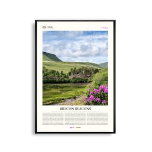 Arte mural de Brecon Beacons, Gales, impresión de paisaje de montaña, póster de Brecon Beacons, fotografía panorámica del Parque Nacional, decoración natural galesa