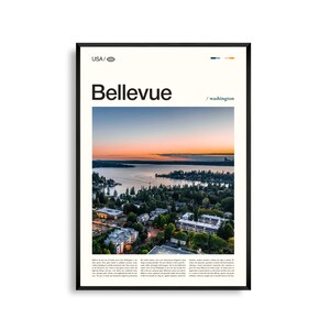 Bellevue Print Washington, Bellevue-muurkunst, Bellevue-poster, stadsfoto, decor stedelijk landschap, Pacific Northwest-kunst