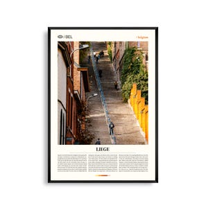 Arte de parede de Liège, Bélgica, impressão fotográfica de paisagem urbana histórica, pôster de Liège, decoração urbana cênica, arte de viagem com arquitetura europeia
