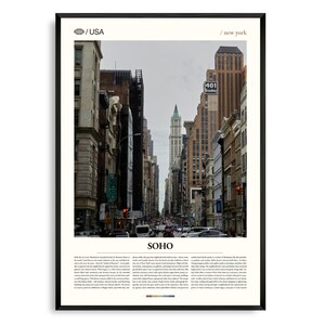 Art mural SoHo New York, impression d'architecture emblématique en fonte, affiche SoHo, photographie de rue pittoresque de Manhattan, décoration du quartier des arts de New York
