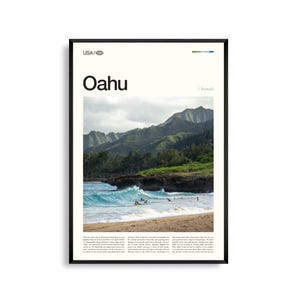 Impression Oahu Hawaï, art mural Oahu, affiche de paysage de l'île, photo de plage côtière, déco nature tropicale, art du paradis du Pacifique
