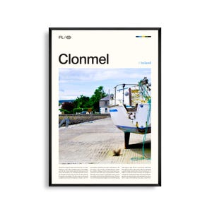 Arte mural de Clonmel, Irlanda, impresión del paisaje urbano del río Suir, póster de Clonmel, fotografía panorámica del condado de Tipperary, decoración rural irlandesa