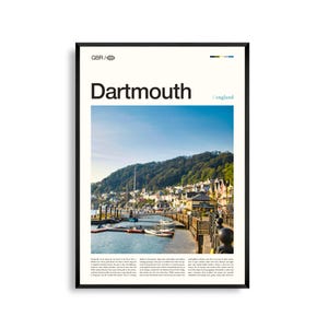 Arte mural de Dartmouth, Inglaterra, impresión de un pueblo costero portuario, póster de Dartmouth, fotografía panorámica de Devon, decoración del suroeste de Inglaterra