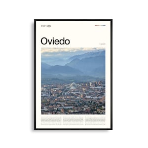 Oviedo Spanien Wandkunst, historische Stadtbild und Berg Kulisse, Oviedo Poster, Asturien Fotografie, Nordspanien Dekor