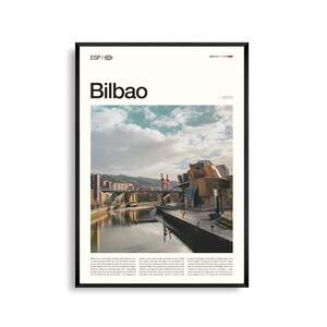 Baguo Spanien Wandkunst, Moderne Stadtansicht und Fluss Druck, Bilba Poster, Landschaftsbild Baskenland Fotografie, Nordspanien Dekor