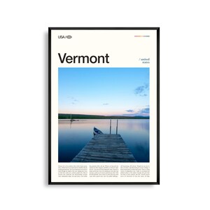 Impresión de Vermont, arte mural de Vermont, póster de Vermont, foto de montañas verdes, decoración rústica natural, arte paisajístico de Nueva Inglaterra