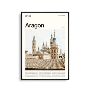 Arte mural de Aragón, España, impresión de paisaje de montaña y campo, póster de Aragón, fotografía panorámica del noreste de España, decoración natural