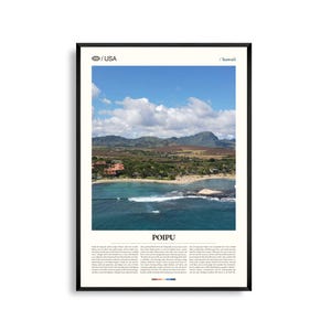 Impression Poipu Hawaii, art mural Poipu, affiche Poipu, photo côtière de Kauai, déco de plage tropicale, art du paysage de l'île