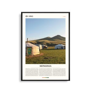 Arte mural de Mongolia, impresión de vastos paisajes de estepa y montaña, póster de Mongolia, fotografía panorámica de Asia Central, decoración de naturaleza nómada