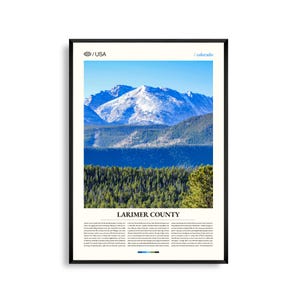Larimer County Colorado muurkunst, berg- en valleilandschap print, Larimer County poster, schilderachtige Noord-Colorado fotografie