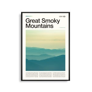 Arte mural del Parque Nacional de las Grandes Montañas Humeantes, Tennessee, Impresión de paisaje de montaña, Póster de las Montañas Humeantes, Fotografía de naturaleza escénica, Apalaches