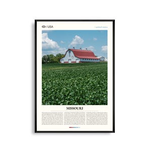 Arte mural de Misuri, impresión de paisaje panorámico del corazón de Missouri, póster de Misuri, fotografía de naturaleza y ciudad, decoración del Medio Oeste