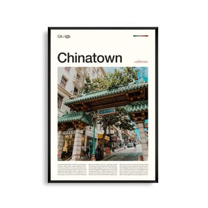 Impresión de Chinatown, California, arte mural de Chinatown, póster de Chinatown, fotografía de Chinatown, Dragon Gate, Grant Avenue, Portsmouth Square
