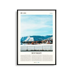 Sun Valley print Idaho, Sun Valley kunst aan de muur, poster bergstad, foto alpenlandschap, rustiek decor, schilderachtige natuurkunst