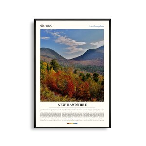 Impresión de New Hampshire, arte mural de New Hampshire, póster de paisaje montañoso, fotografía de la naturaleza de Nueva Inglaterra, decoración escénica para exteriores