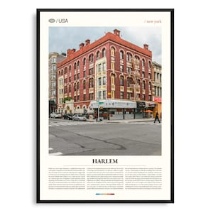 Art mural Harlem New York, impression quartier historique, affiche Harlem, photographie pittoresque des quartiers chics des quartiers chics de Manhattan, décor de monument culturel