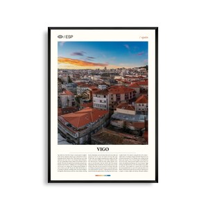 Art mural Vigo Espagne, impression paysage ville côtière et port, affiche Vigo, photographie pittoresque de Galice, déco côte atlantique