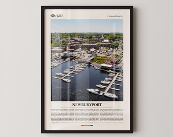 Impresión de Newburyport, Massachusetts; fotografía del puerto costero; arte mural de Nueva Inglaterra