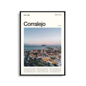 Arte mural de Corralejo, España, impresión de paisaje de dunas costeras, póster de Corralejo, fotografía panorámica de Fuerteventura, decoración de las Islas Canarias