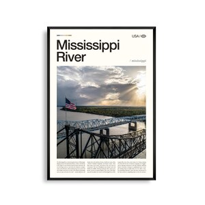 Arte mural del río Misisipi, impresión de paisaje ribereño, póster del río Misisipi, fotografía de vías fluviales escénicas, naturaleza sureña