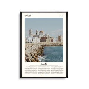 Arte mural de Cádiz, España, Impresión de paisaje urbano costero histórico, Póster de Cádiz, Fotografía panorámica de Andalucía, Decoración del sur de España