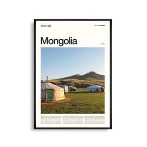 Arte mural de Mongolia, impresión de vastos paisajes de estepa y montaña, póster de Mongolia, fotografía panorámica de Asia Central, decoración de naturaleza nómada