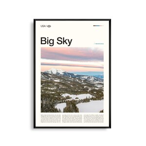 Impresión de Big Sky Montana, Arte mural de Big Sky, Póster de pueblo de montaña, Foto de paisaje alpino, Decoración de las Montañas Rocosas, Arte natural