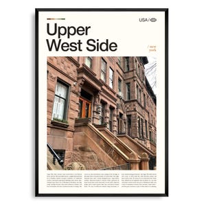Art mural de l'Upper West Side New York, impression paysage urbain classique, affiche de l'Upper West Side, photographie pittoresque de Manhattan, quartier emblématique de New York