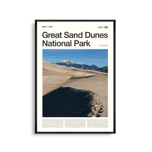 Impresión del Parque Nacional Great Sand Dunes de Colorado, Arte mural de dunas de arena, Póster de Great Sand Dunes, Foto de paisaje de Colorado, Decoración natural