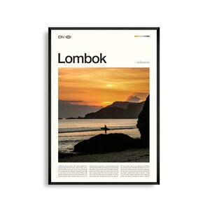 Arte mural de Lombok, Indonesia, impresión de paisaje de isla tropical y montaña, póster de Lombok, fotografía panorámica del sudeste asiático, decoración natural