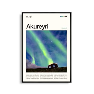 Impression noir et blanc, art mural Akureyri, poster Akureyri, photo Akureyri, décoration murale Akureyri, carte Akureyri, Islande