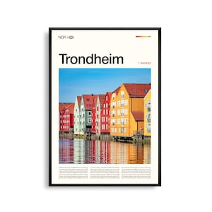 Trondheim Print Norwegen, Trondheim, Trondheim Poster, Trondheim Foto, Nidaros Dom, Fluss Nidelva, historische Stadtansicht, nordisch