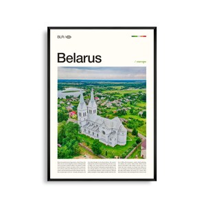 Arte mural de Bielorrusia, impresión de paisajes urbanos de Europa del Este, póster de Bielorrusia, fotografía de paisajes rurales y arquitectura histórica.