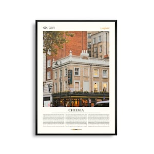 Arte mural de Chelsea, Londres, elegante impresión de barrio urbano, póster de Chelsea, fotografía panorámica del río Támesis, decoración urbana británica