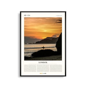 Arte mural de Lombok, Indonesia, impresión de paisaje de isla tropical y montaña, póster de Lombok, fotografía panorámica del sudeste asiático, decoración natural