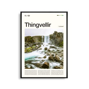 Impresión del Parque Nacional de Thingvellir (Islandia), Arte mural de Thingvellir, Póster de Thingvellir, Foto de Thingvellir, Placas tectónicas, Cascadas