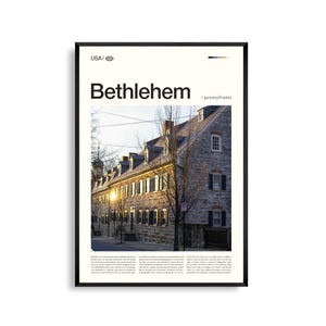 Bethlehem print Pennsylvania, Bethlehem Wall Art, poster historische stad, Lehigh Valley foto, stadsdecor oostkust