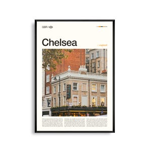 Arte mural de Chelsea, Londres, elegante impresión de barrio urbano, póster de Chelsea, fotografía panorámica del río Támesis, decoración urbana británica