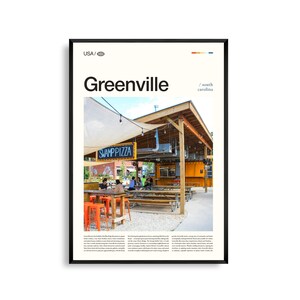 Arte mural de Greenville, Carolina del Sur, impresión de paisaje natural y del centro de la ciudad, póster de Greenville, fotografía panorámica del norte del estado, decoración con encanto sureño