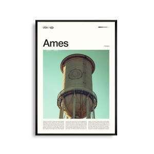Impresión de Ames, Iowa, Arte mural de Ames, Póster de Ames, Foto de Ames, Calle principal del centro, Jardines Reiman, Decoración de Cyclone Country