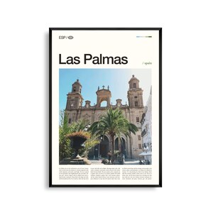 Arte mural de Las Palmas, España, impresión de paisaje urbano costero, póster de Las Palmas, fotografía panorámica de las Islas Canarias, decoración del océano Atlántico
