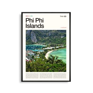 Arte mural de las islas Phi Phi de Tailandia, impresión de paisaje marino tropical y atardecer, póster de Phi Phi, fotografía panorámica del sudeste asiático, decoración costera