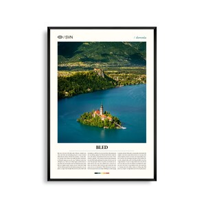 Arte mural de Bled, Eslovenia, impresión de paisaje del lago alpino y el castillo, póster de Bled, fotografía panorámica del lago Bled, decoración de naturaleza europea