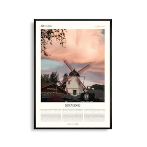 Solvang Print Kalifornien, Solvang Wandkunst, Solvang Poster, Solvang Foto, Alte Mission Santa Inés, Solvang Windmühlen, Hans Christian Anderse