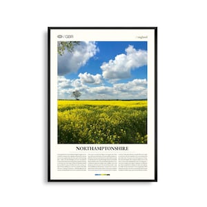 Arte mural de Northamptonshire, Inglaterra, impresión fotográfica de paisajes rurales, póster de Northamptonshire, decoración escénica del Reino Unido, ilustraciones de viajes