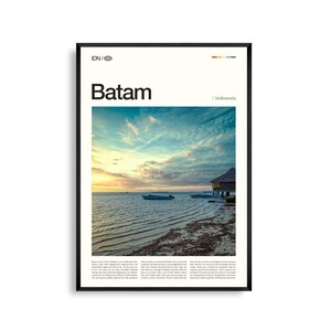 Impression d'art mural Batam, Indonésie, paysage urbain de l'île et photographie au bord de l'eau, affiche Batam, décor côtier pittoresque, voyage en Asie du Sud-Est