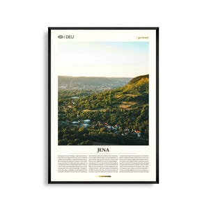 Jena Duitsland kunst aan de muur, historisch stadsgezicht en Saale-vallei zonsondergang print, Jena poster, schilderachtige Europese fotografie, stedelijk decor