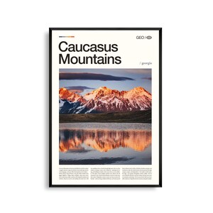 Arte mural de las montañas del Cáucaso, impresión fotográfica de un majestuoso paisaje montañoso, póster del Cáucaso, decoración de naturaleza escénica, obra de arte de viaje