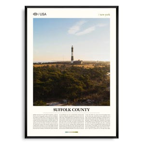 Impression du comté de Suffolk, New York, art mural du comté de Suffolk, affiche du comté de Suffolk, photo du comté de Suffolk, Fire Island, phare de Montauk Point